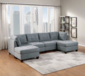 Gray Fabric 6pc U-Sectional Couch with 2 Corner Wedge, 2 Armless Chairs, 2 Ottomans F80276
