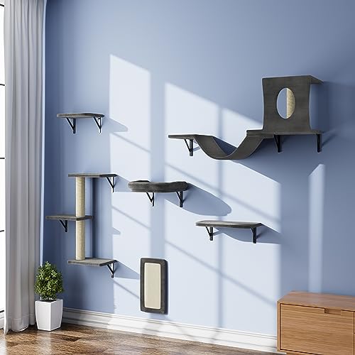 Gray 6 Pcs Wall Mounted Cat Furniture Set T22736