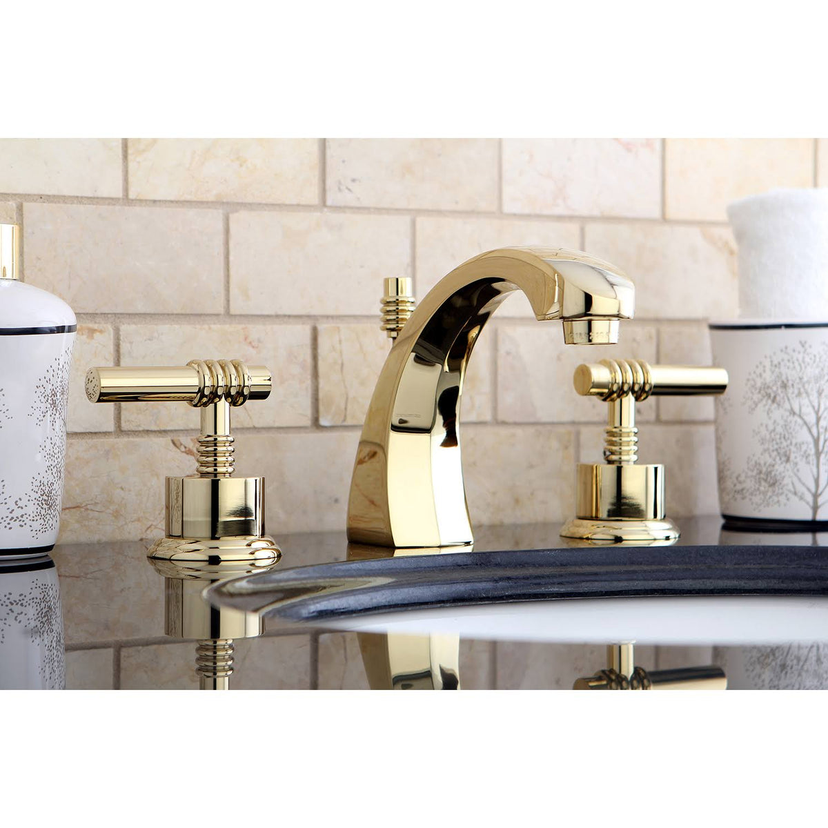 Polished Brass Two Handle Widespread Lavatory Faucet with Pop-Up J511