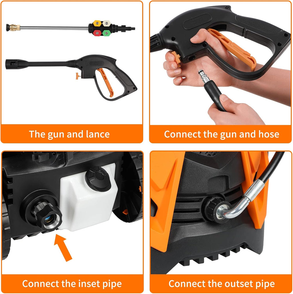 Electric Pressure Washer 3600PSI 2.4GPM 2000W with Hose Reel Spray Gun 5 Nozzle Adapter Foam Cannon K519135