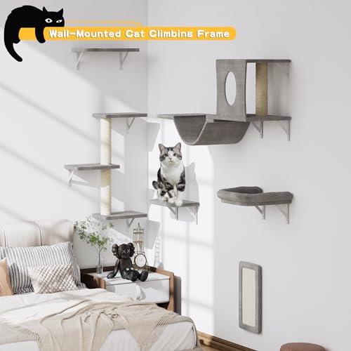 Gray 6 Pcs Wall Mounted Cat Furniture Set T22736