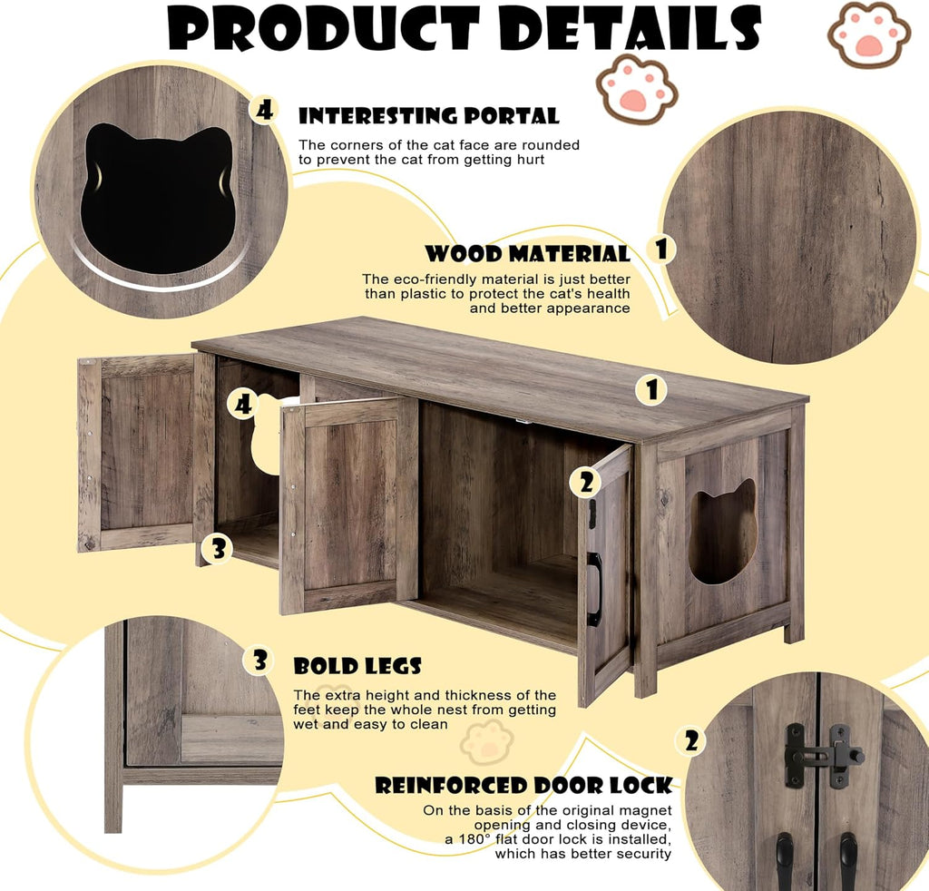 Greige Wooden Cat Litter Box Enclosure with Lockable Door B24905