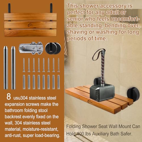 20" Wall Mounted Folding Teak Shower Seat Bench V459403