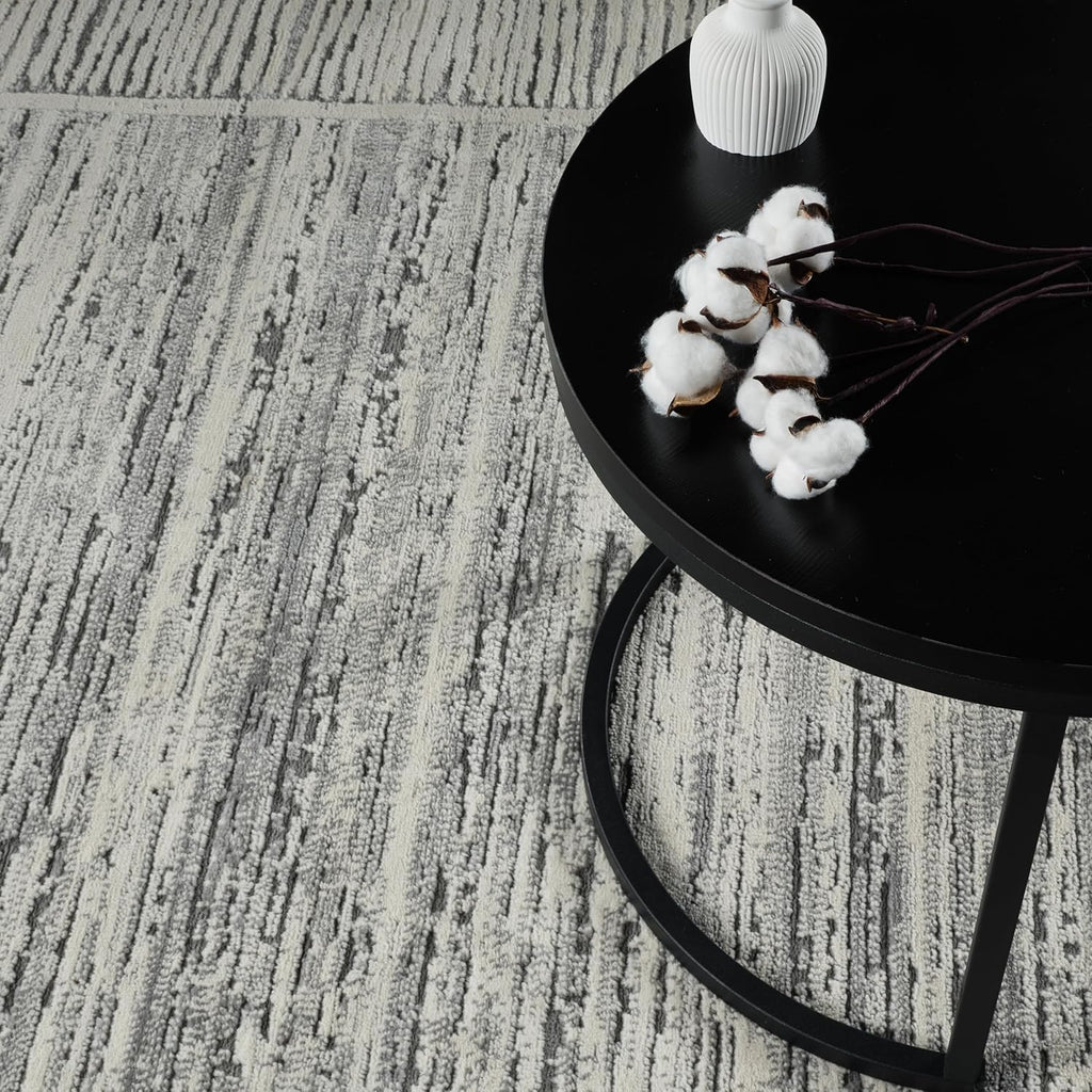 Grey & Ivory Striped Stain Resistant 8x10 Area Rug E26212