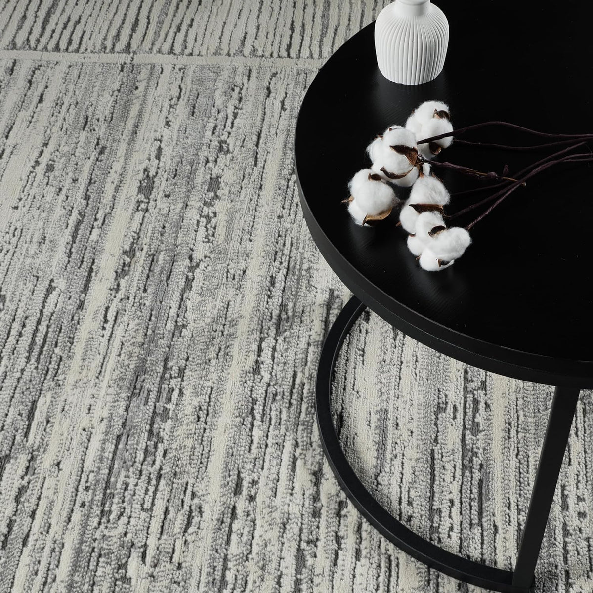 Grey & Ivory Striped Stain Resistant 8x10 Area Rug E26212