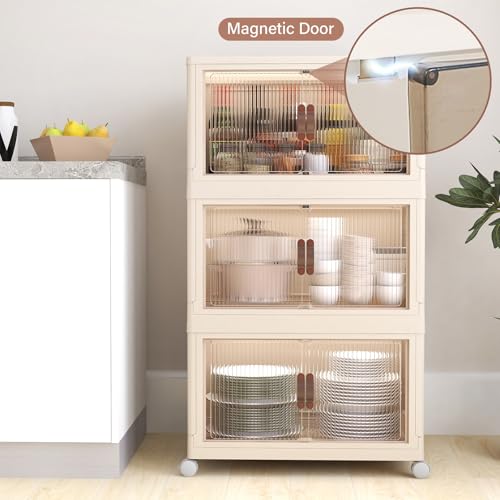 65QT Stackable Plastic Storage Bins with Wheels 3 Pack S42357