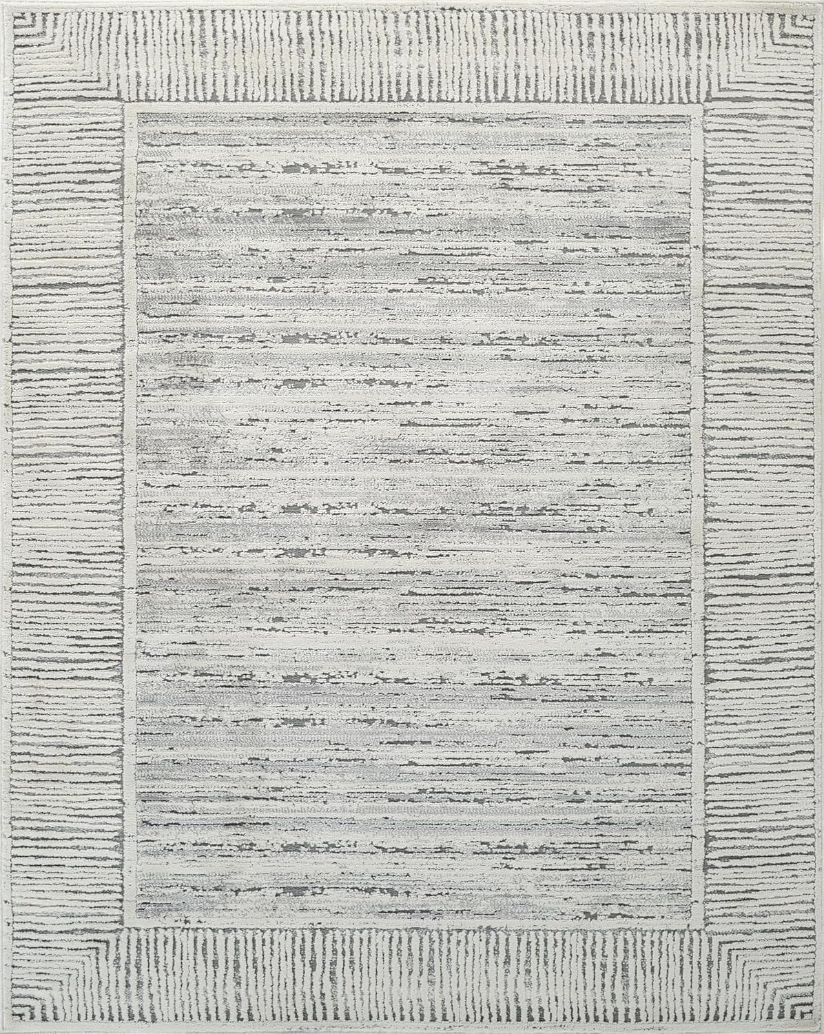 Grey & Ivory Striped Stain Resistant 8x10 Area Rug E26212