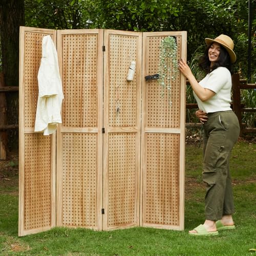 66.9inch Freestanding Folding Pegboard Privacy Screens 4 Panels White S7022