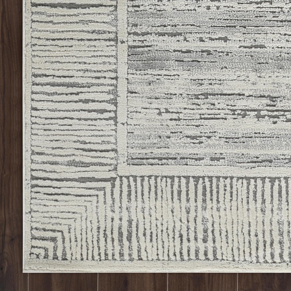 Grey & Ivory Striped Stain Resistant 8x10 Area Rug E26212