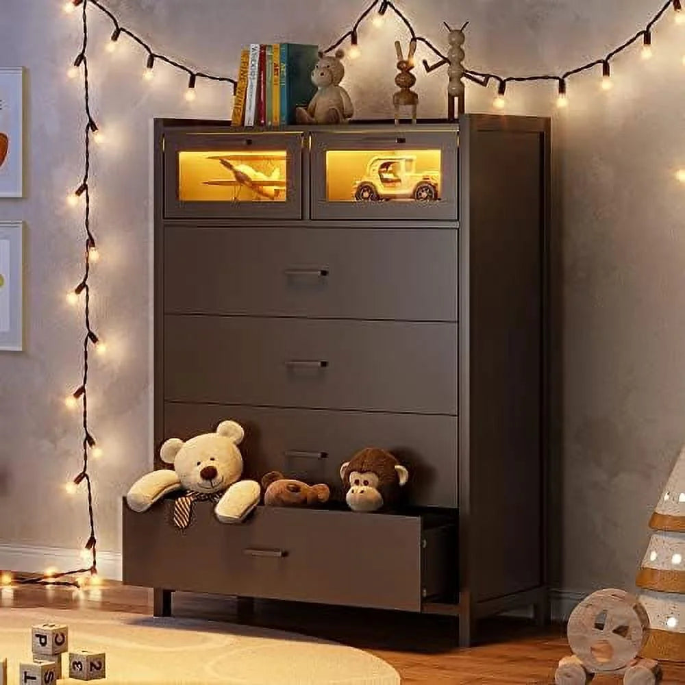 6 Drawer Wooden Dresser with LED Lights F8213