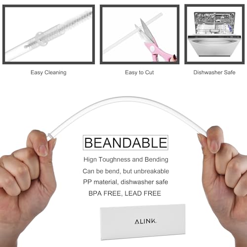 12-Pack Reusable Hard Plastic Clear Straws 10.5 in x 0.3 in with Cleaning Brush I673