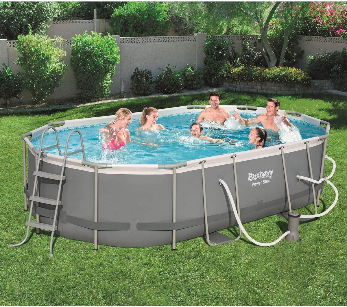 16ft x 10ft x 42in Oval Frame Above Ground Swimming Pool Set with Pump, Ladder, and Cover Q57578