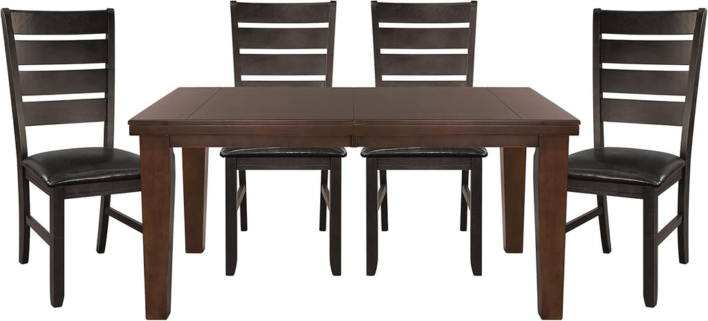 Dark Oak Finish Dining 5pc Set Table with Self-Storing Leaf and 4 Side Chairs Q288054