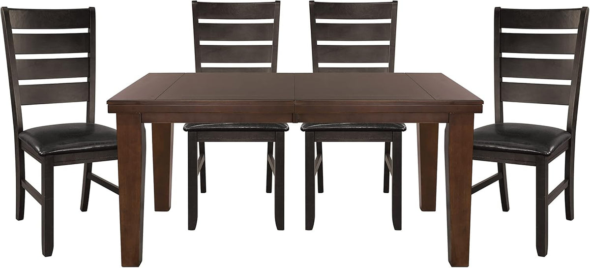 Dark Oak Finish Dining 5pc Set Table with Self-Storing Leaf and 4 Side Chairs Q288054