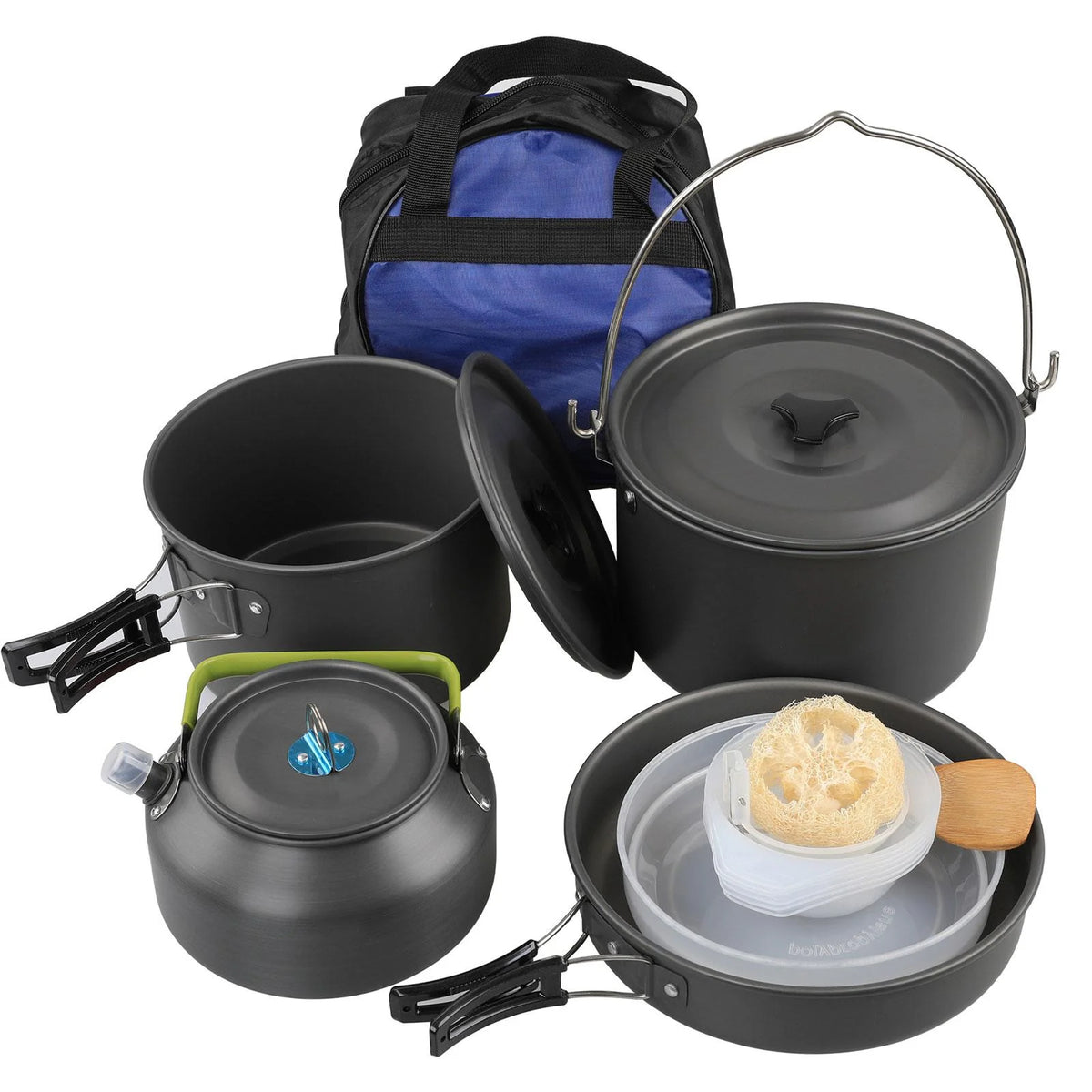 Portable Aluminum Camping Cookware Set with Teapot and Pan R1935