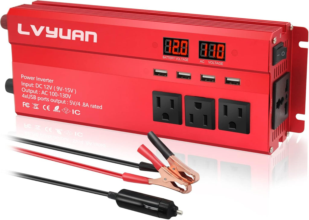 1000W Car Power Inverter 12V to 110V AC with 4 Outlets and 4 USB Ports K47941