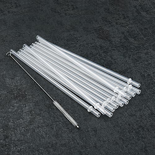 12-Pack Reusable Hard Plastic Clear Straws 10.5 in x 0.3 in with Cleaning Brush I673