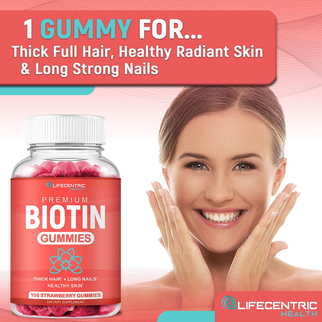 Biotin 10000mcg Chewable Supplement, 100 Count Vegan Gummies T619
