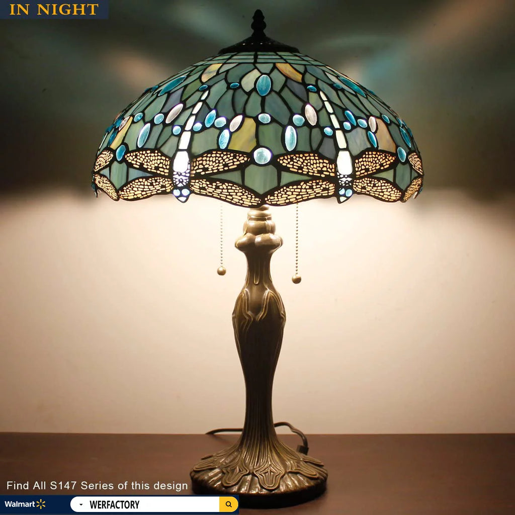 Stained Glass Table Lamp 24" Tall Sea Blue A779