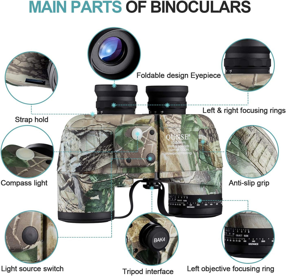 10x50 Camouflage Binoculars with Compass and Rangefinder B12091