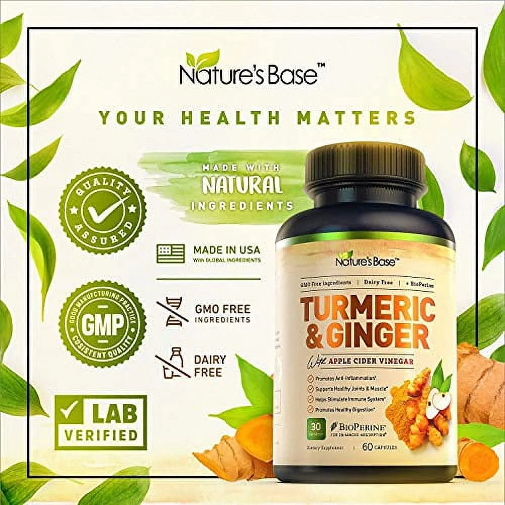 Turmeric Curcumin with Ginger & Apple Cider Vinegar, BioPerine Black Pepper, 95% Curcuminoids, Antioxidant Supplement V97005