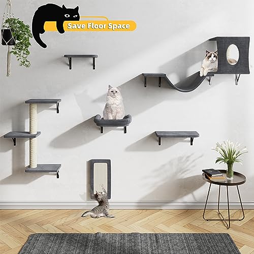 Gray 6 Pcs Wall Mounted Cat Furniture Set T22736