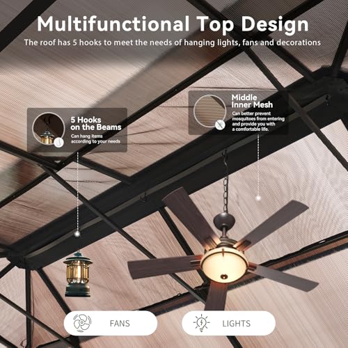 12'x16' Hardtop Gazebo with Netting and Curtains G8780