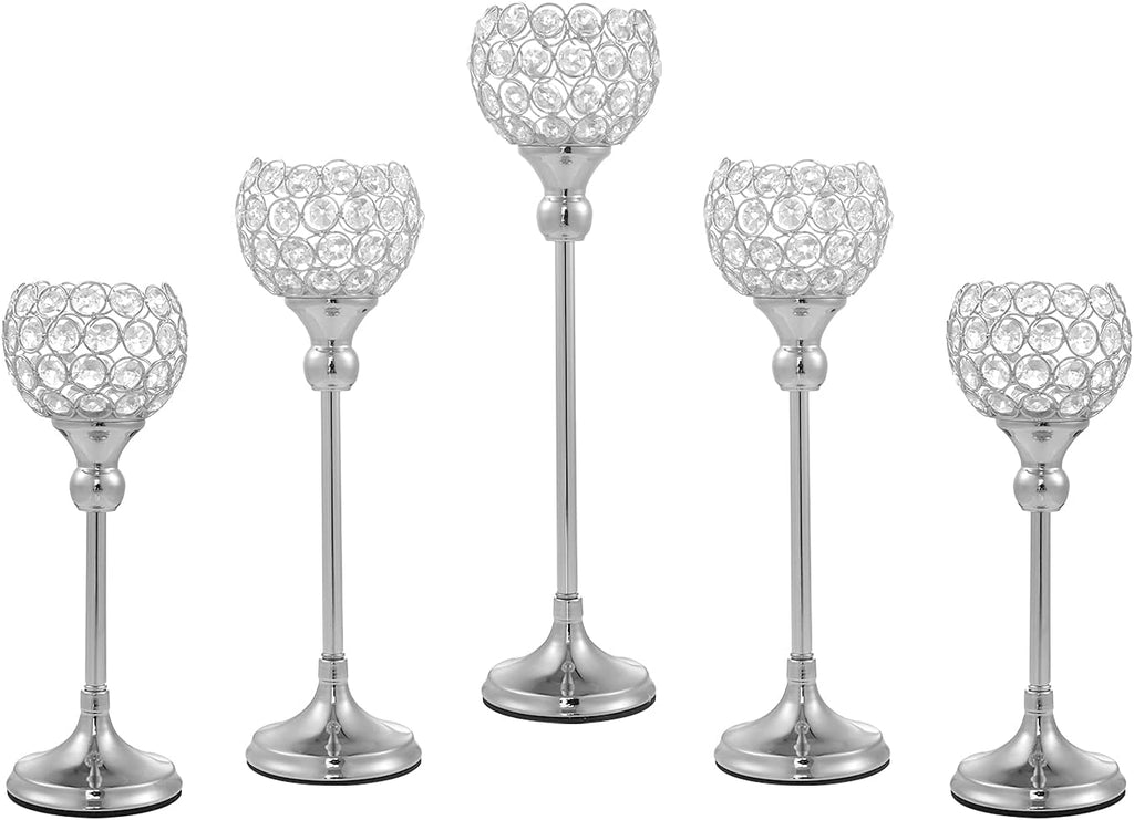 Gold Crystal Candle Holder, 5Pcs Tea Light Candlestick Holders M834