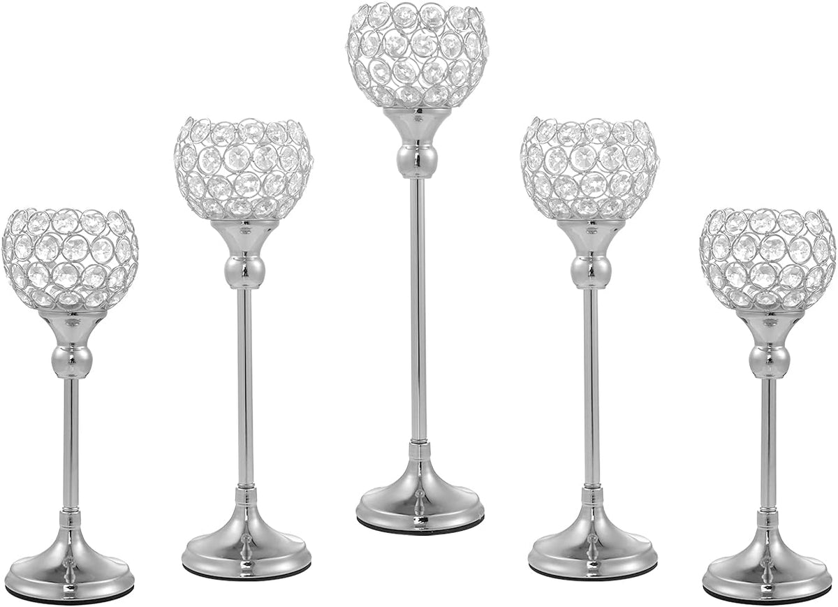 Gold Crystal Candle Holder, 5Pcs Tea Light Candlestick Holders M834