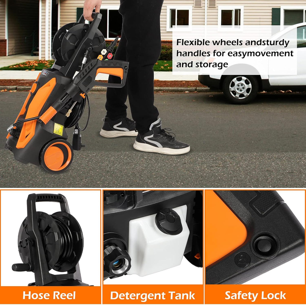 Electric Pressure Washer 3600PSI 2.4GPM 2000W with Hose Reel Spray Gun 5 Nozzle Adapter Foam Cannon K519135