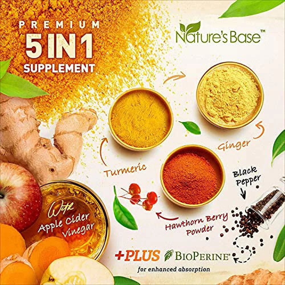 Turmeric Curcumin with Ginger & Apple Cider Vinegar, BioPerine Black Pepper, 95% Curcuminoids, Antioxidant Supplement V97005
