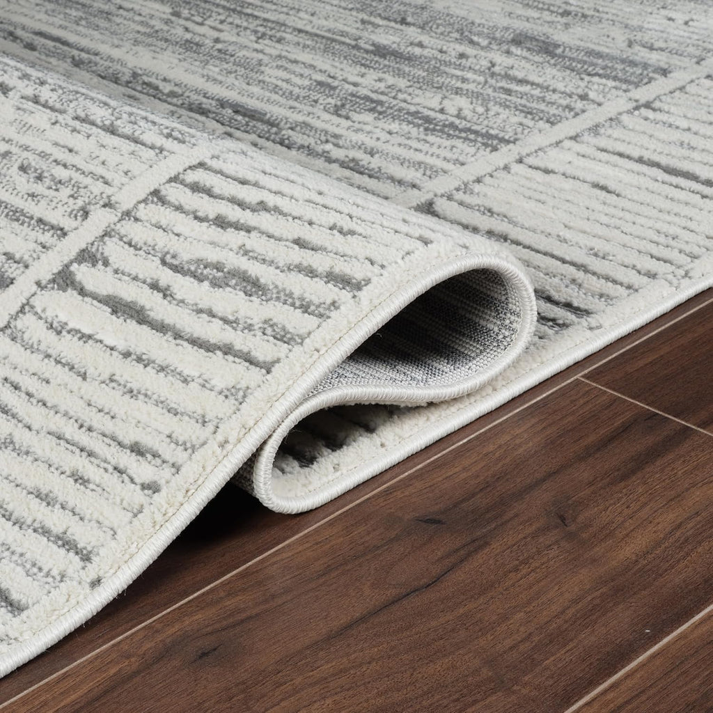 Grey & Ivory Striped Stain Resistant 8x10 Area Rug E26212