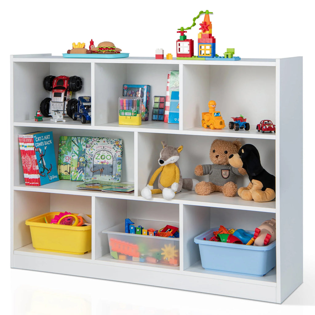 White 3-tier 8-Cube Floor Standing Storage Bookcase L185