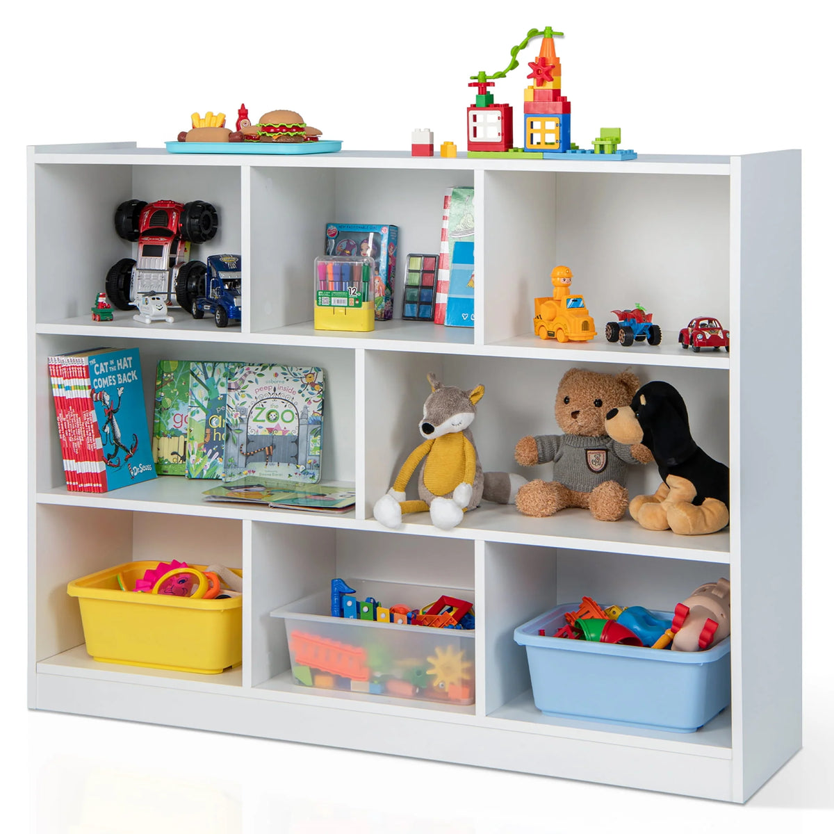 White 3-tier 8-Cube Floor Standing Storage Bookcase L185