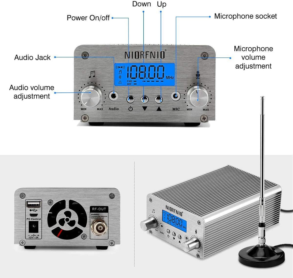 88.0-108.00MHz PLL FM Transmitter Radio Stereo Station Wireless Broadcast with TNC Antenna J7746