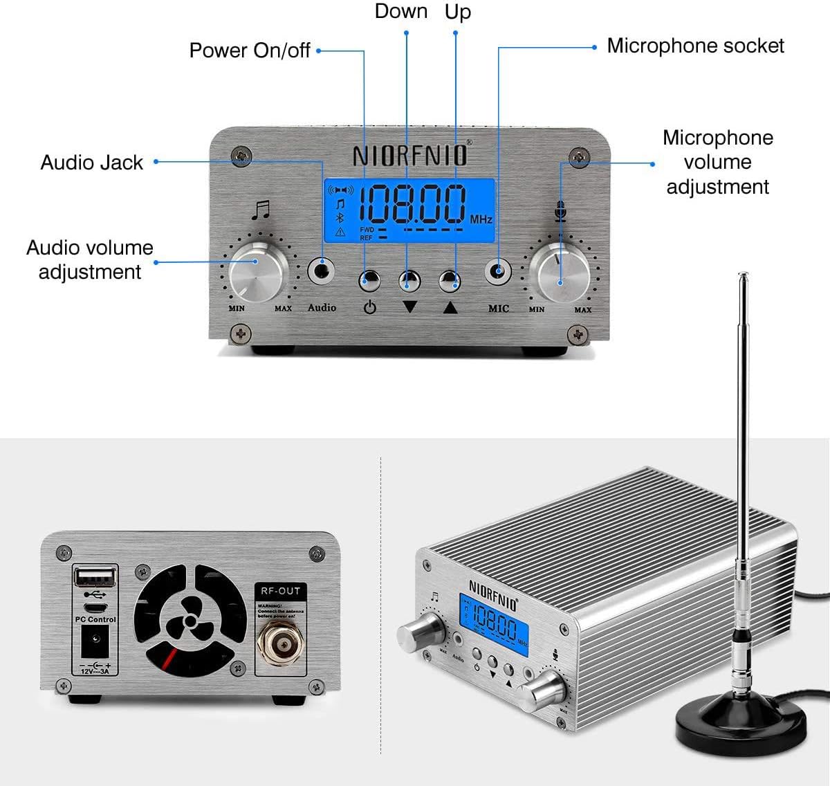 88.0-108.00MHz PLL FM Transmitter Radio Stereo Station Wireless Broadcast with TNC Antenna J7746