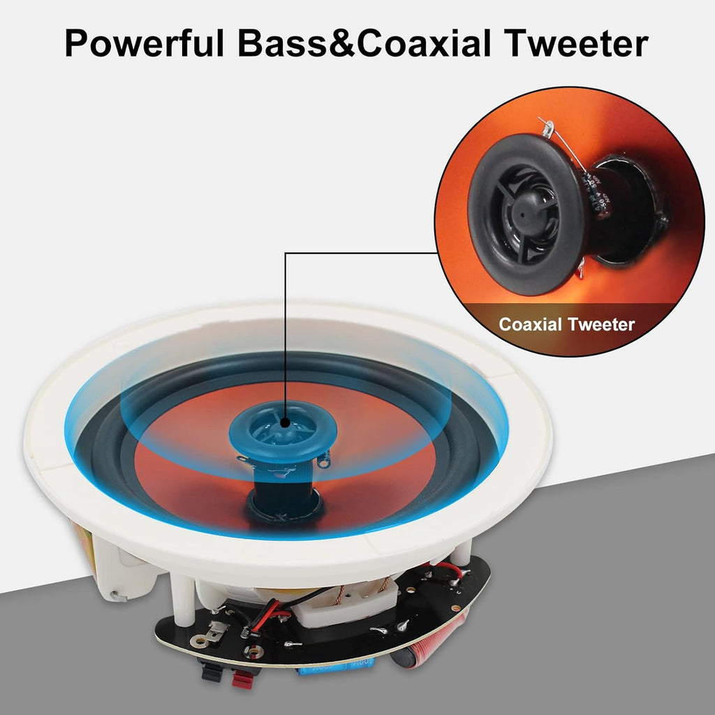 6.5” Flush Mount 2-Way Bluetooth Speakers, 300 Watts Max Power, Pack of 2 T15912