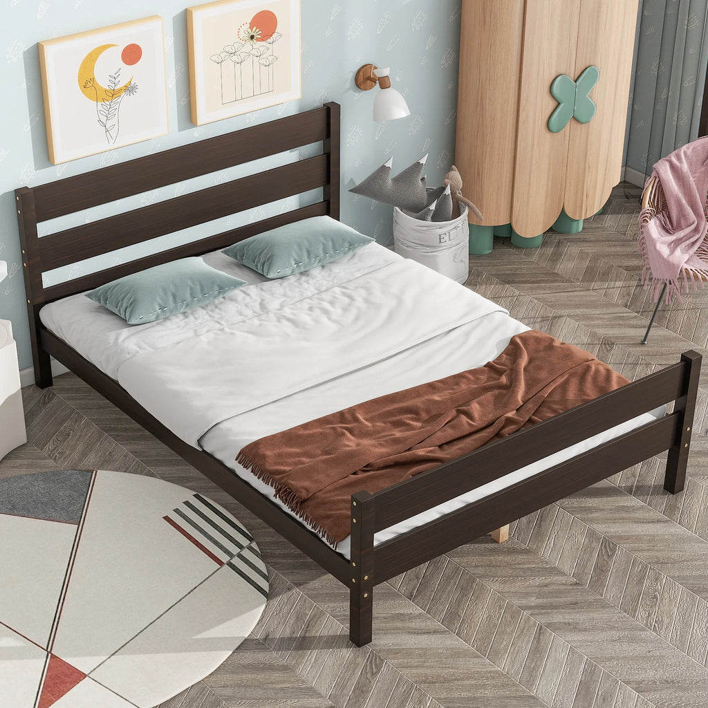 White Twin Size Solid Wood Platform Bed Frame with Headboard and Footboard G524867