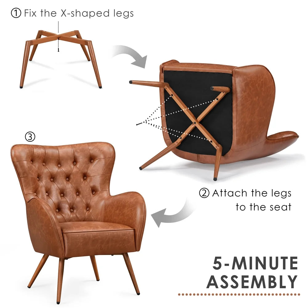 Brown Faux Leather Tufted Accent Chair, 2pcs X7849