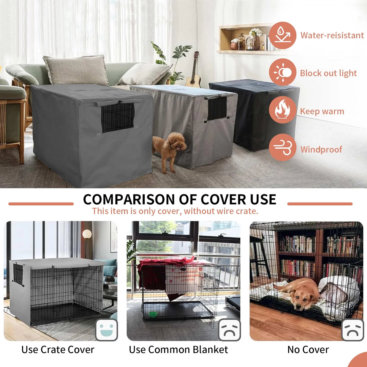 Black Waterproof Dog Crate Cover with Felt Mat Q892056