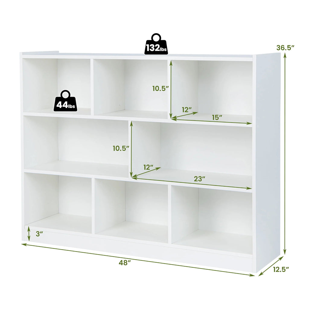 White 3-tier 8-Cube Floor Standing Storage Bookcase L185