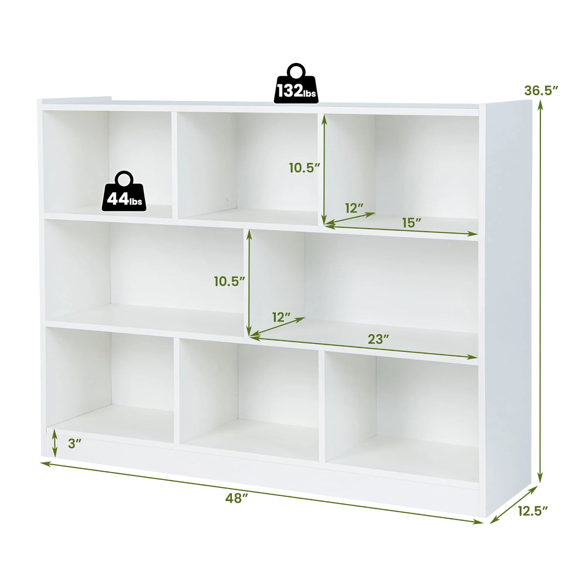 White 3-tier 8-Cube Floor Standing Storage Bookcase L185