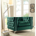 Green Velvet Button Tufted Club Chair with Silver Nailhead Trim F992