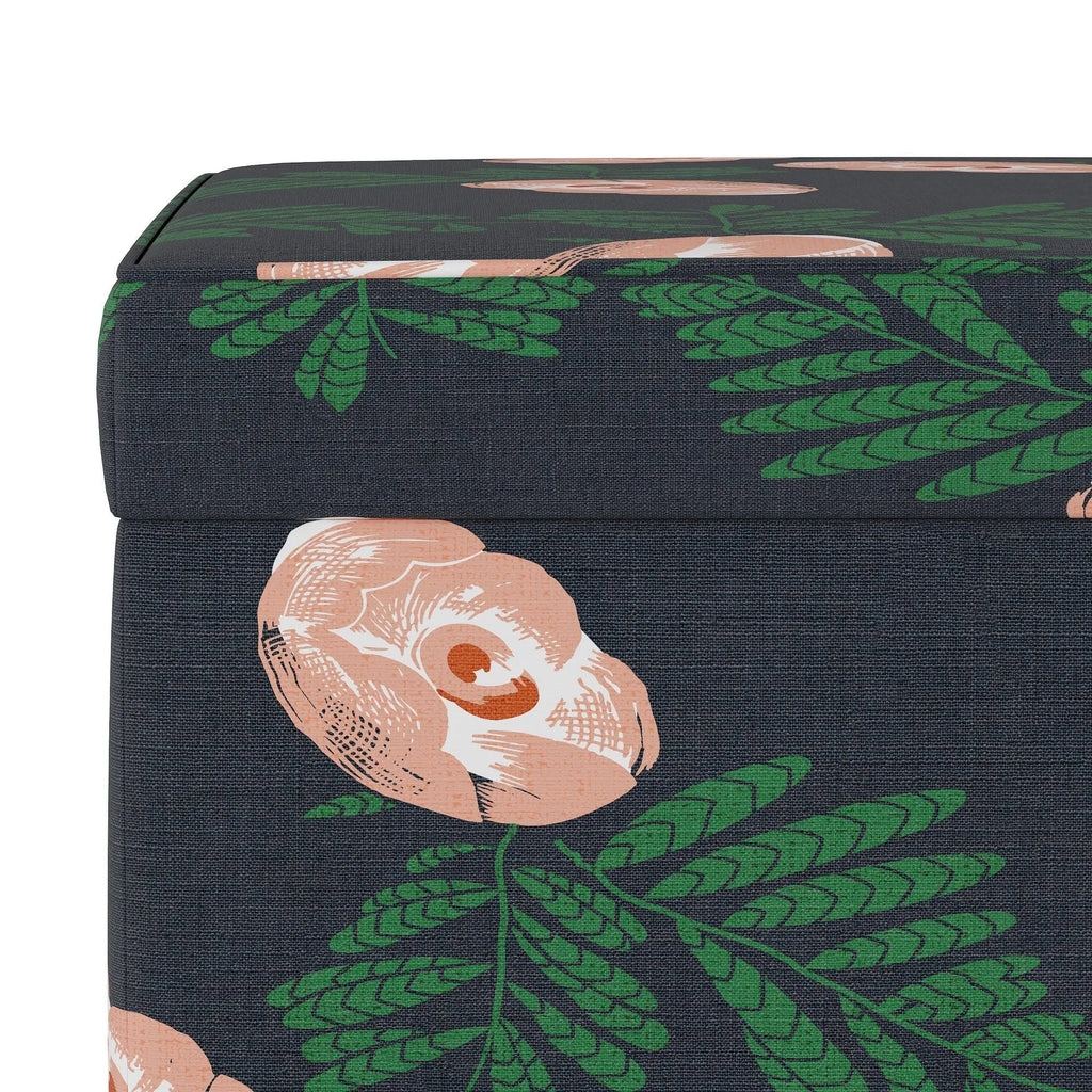 Indigo Floral Square Storage Ottoman W66306