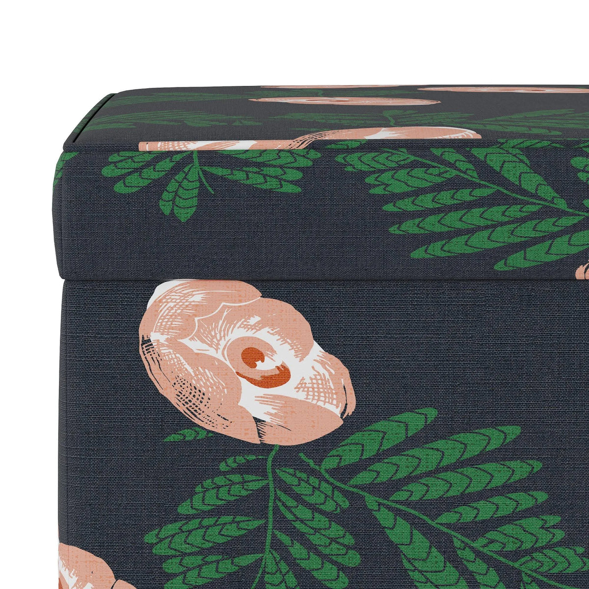 Indigo Floral Square Storage Ottoman W66306