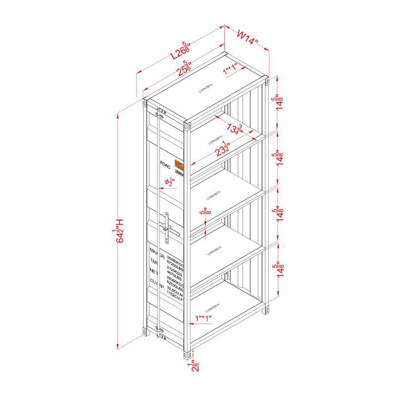 Red Powder Coating 4-Shelf Metal Bookcase O34234
