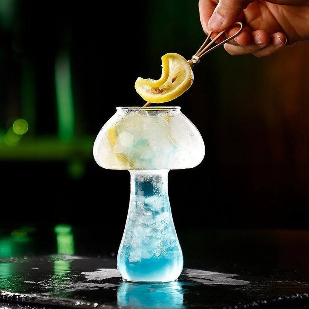 Mushroom Cocktail Mocktail Transparent Glass with Straw 300 ml Set of 2 S4654