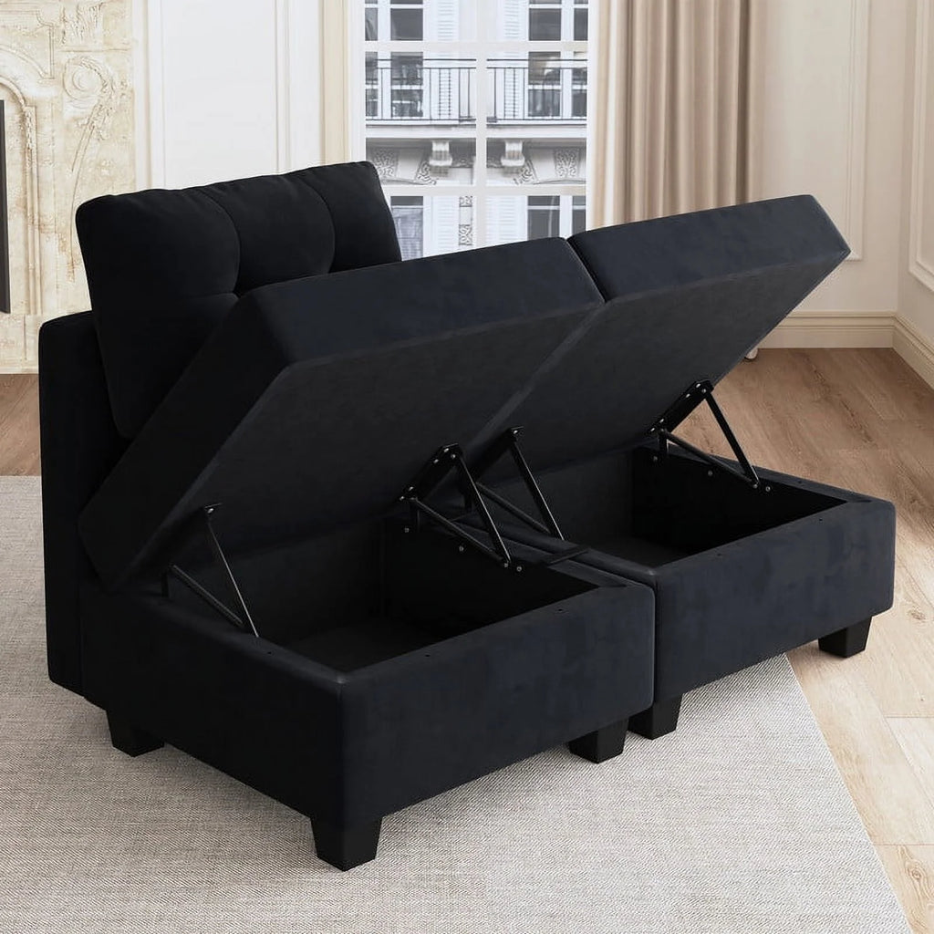 Black Velvet Armless Chair with Storage U57825