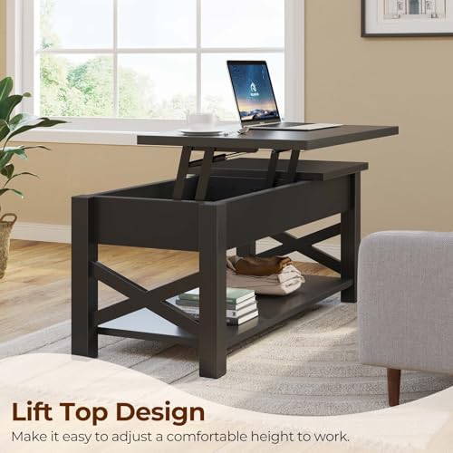Black 47.2" Lift Top Coffee Table with Hidden Compartment A277532