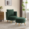 Green Polyester Blend Accent Chair with Ottoman and Throw Pillow I5633
